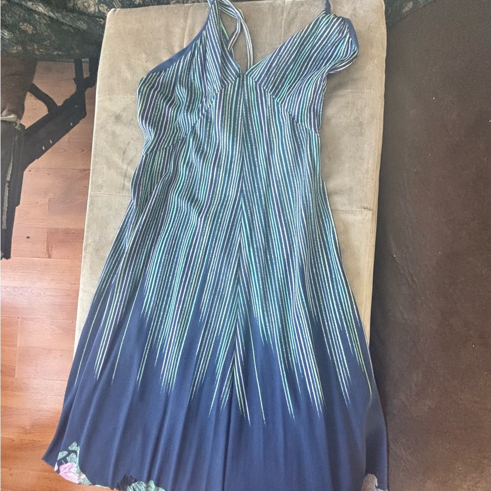 Elegant Blue and Green Striped Dress